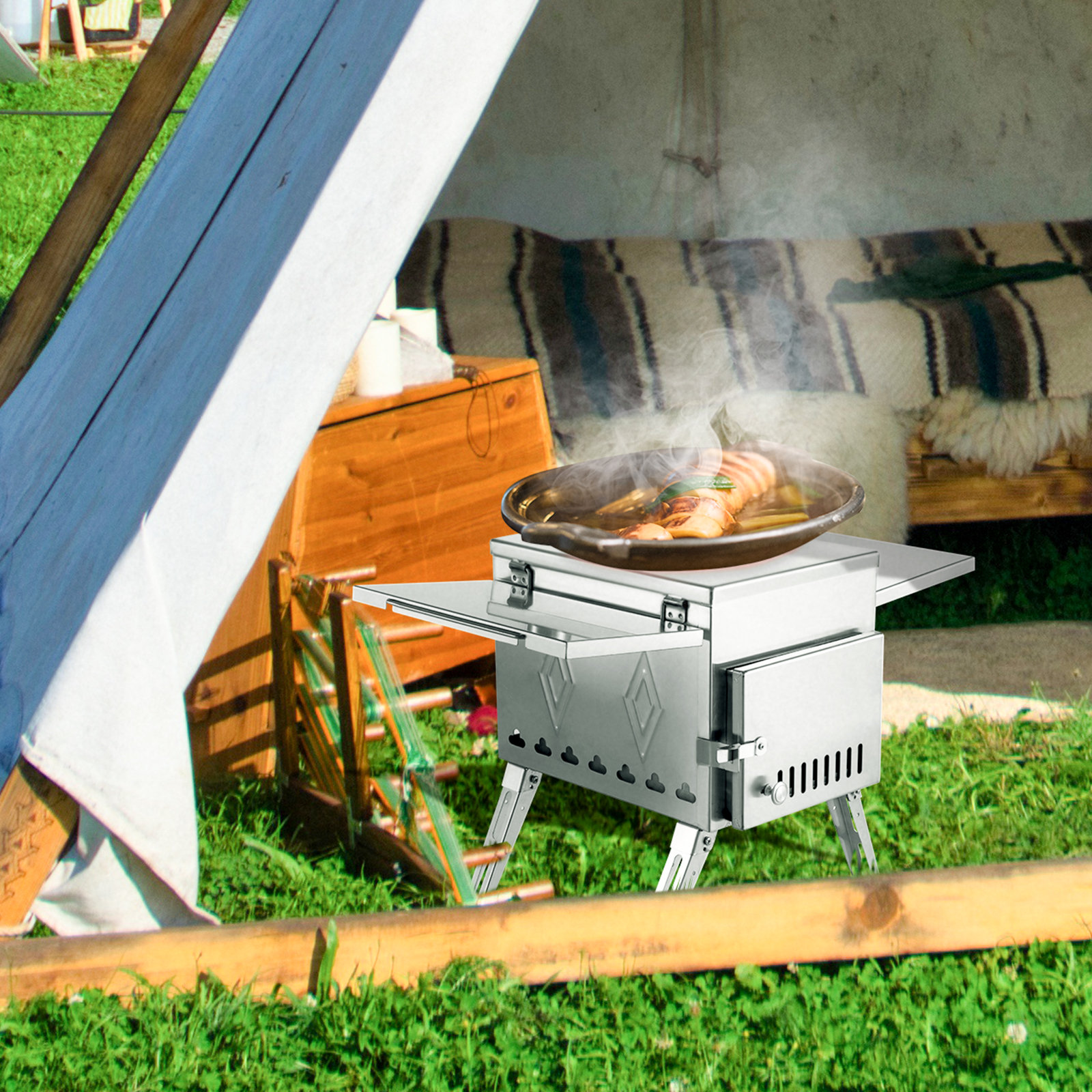 Poêle à Bois UNHO En Inox Pour Tente De Camping - Léger Et Pliable