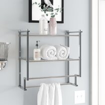 25cm/45cm Bathroom Towel Rack Bar Wall Mount Holder Storage Shower Shelf 