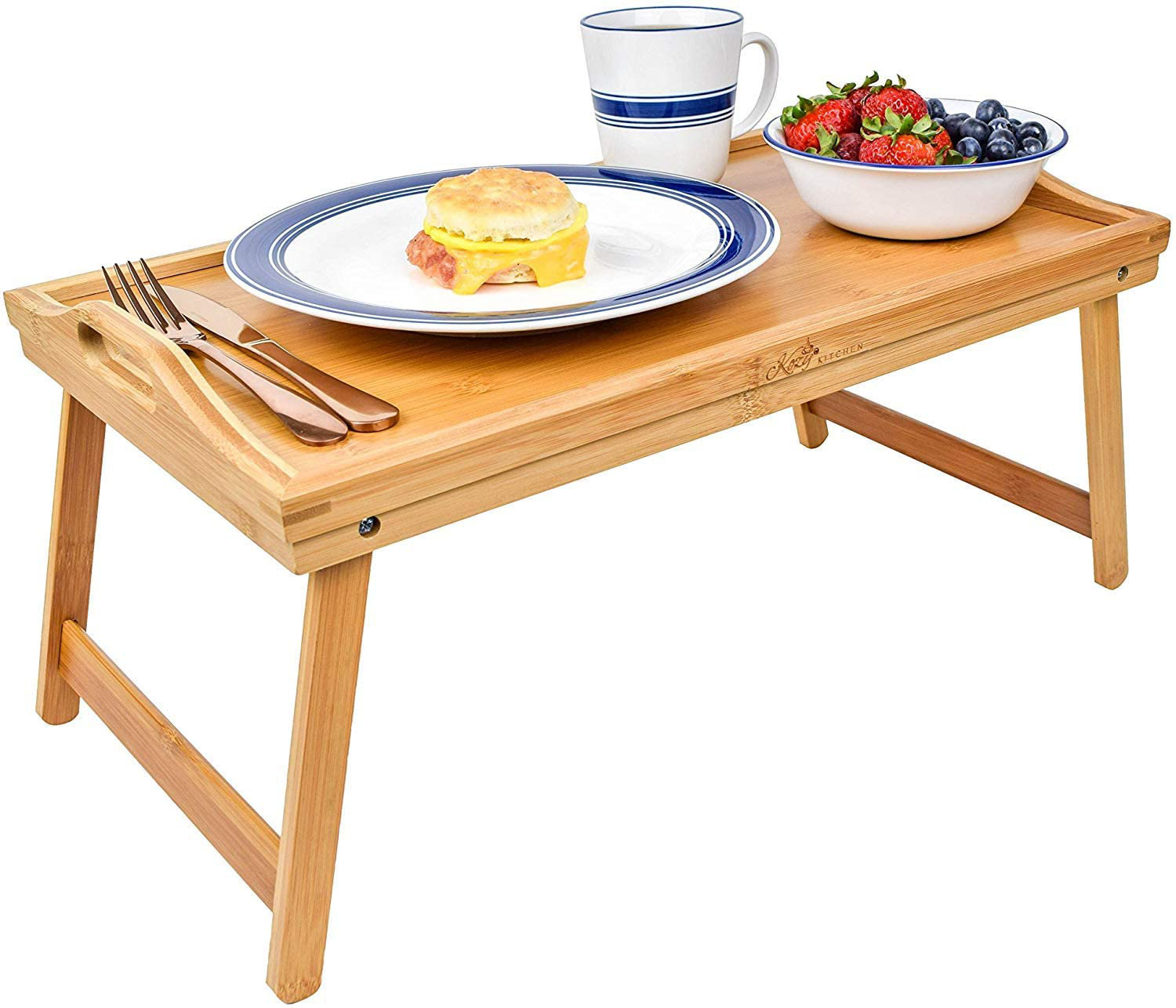 FOLDING BAMBOO WOODEN BREAKFAST BED TRAY LAP TRAY BED DINING TABLE SERVING TRAY 