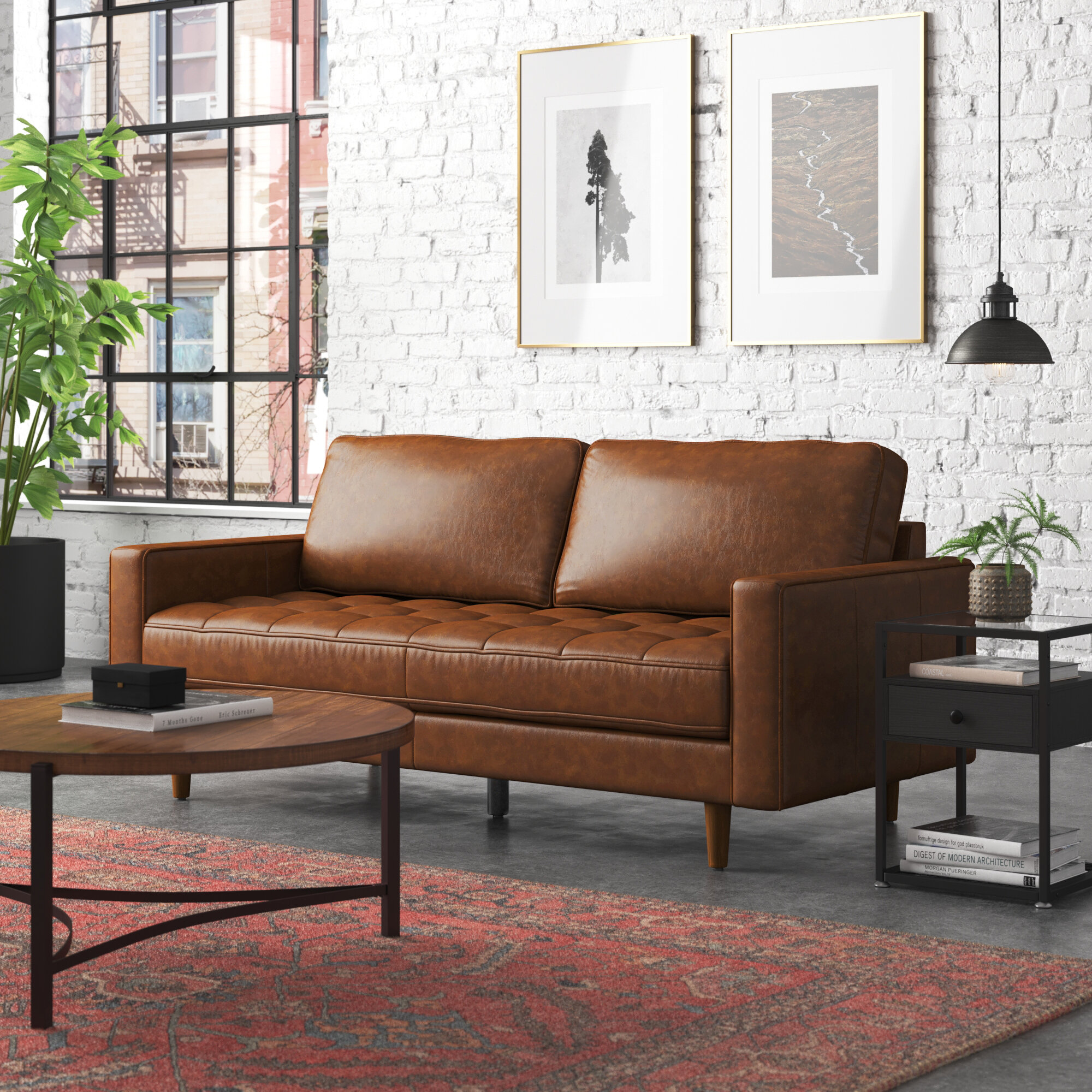 Clark 80” Genuine Leather Square Arm Sofa