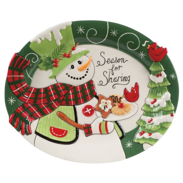 Christmas 40cm Ceramic Triple Dip Dish 3 Section Serving Plate Santa Reindeer 