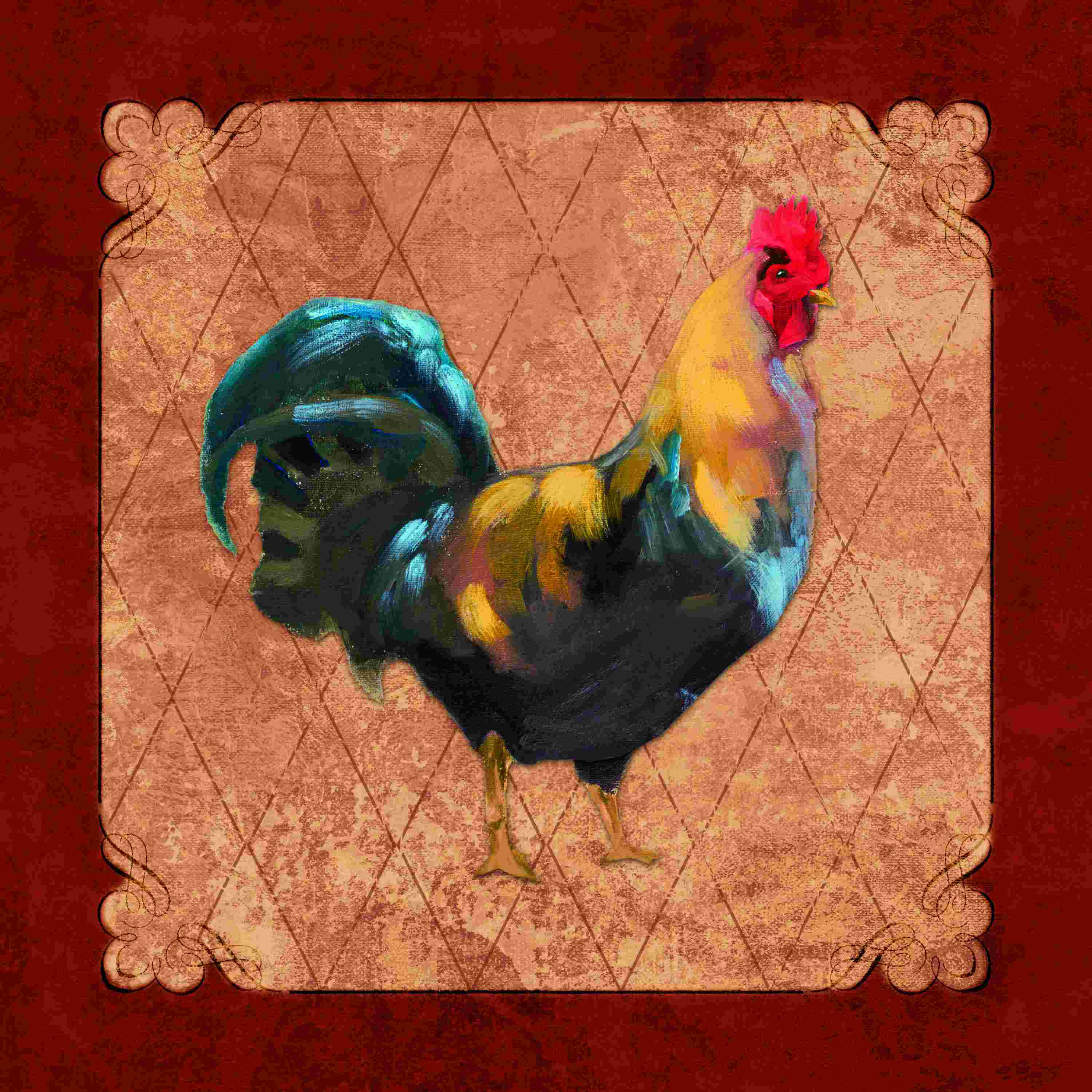 August Grove® Traditional Rooster 2 Wrapped Canvas Graphic Art Wayfair