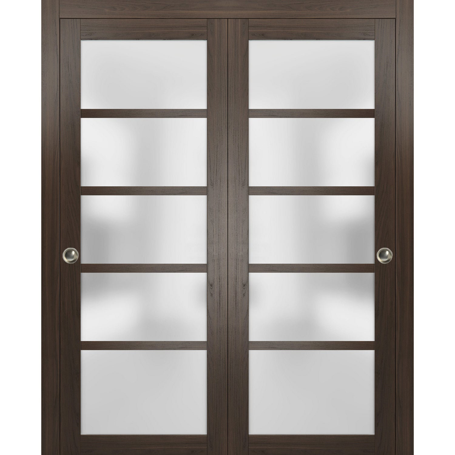 SARTODOORS Quadro Frosted Glass Paneled Wood Sliding Closet Brown Doors