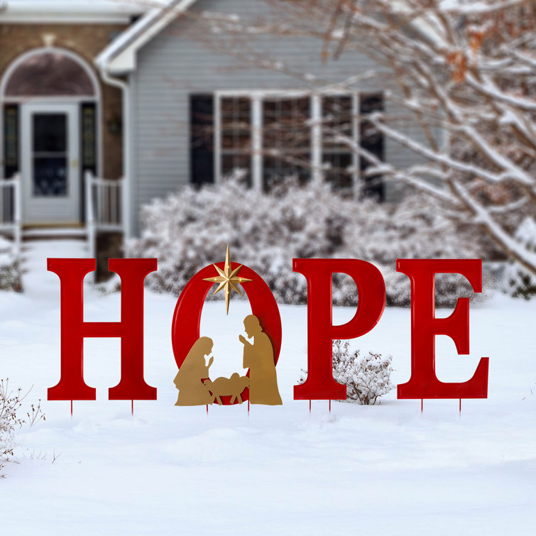 The Twillery Co. 32"H Lighted Metal Christmas HOPE Yard Stake or