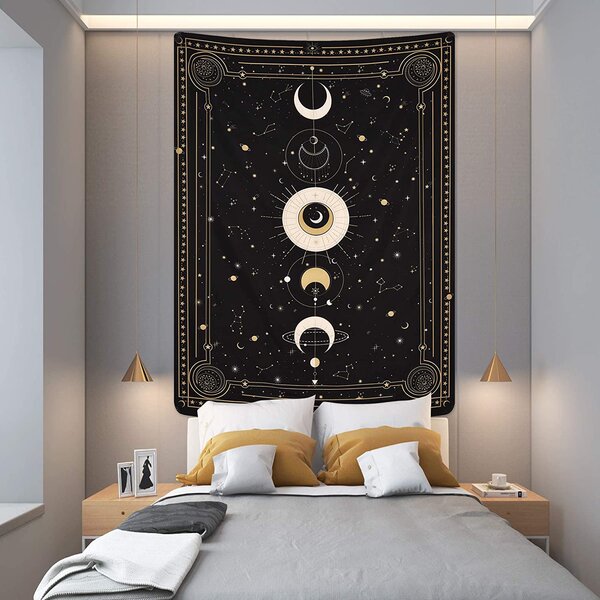 Boho Accents Moon Phases Wall Art Lunar Cycle Wall Tapestry Full Moon Hanging Wall Pediment For Bedroom Handmade Bohemian Decor Living Room Apartment Moon Hanging Wall Decoration