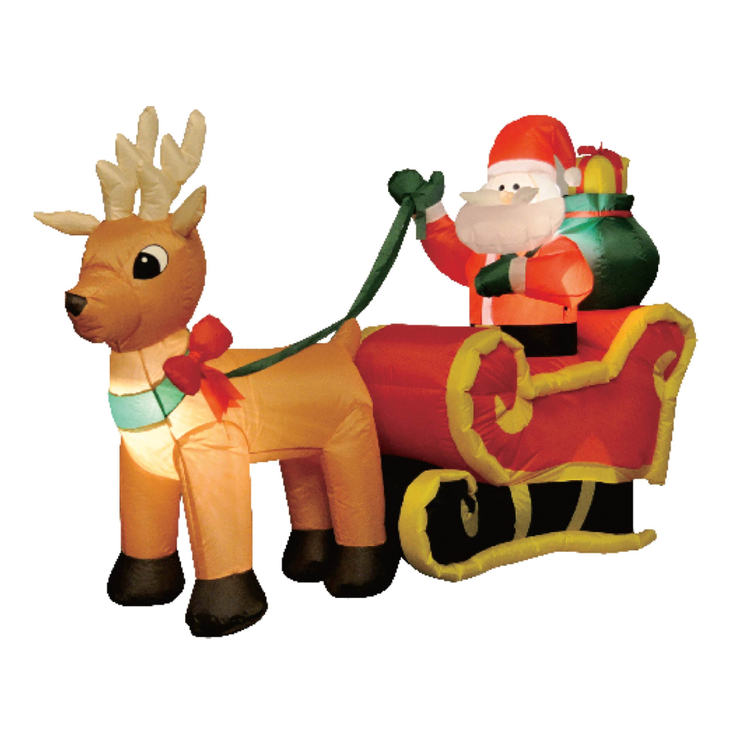 The Holiday Aisle® Santa in One Reindeer Sleigh with Boarder Inflatable |  Wayfair