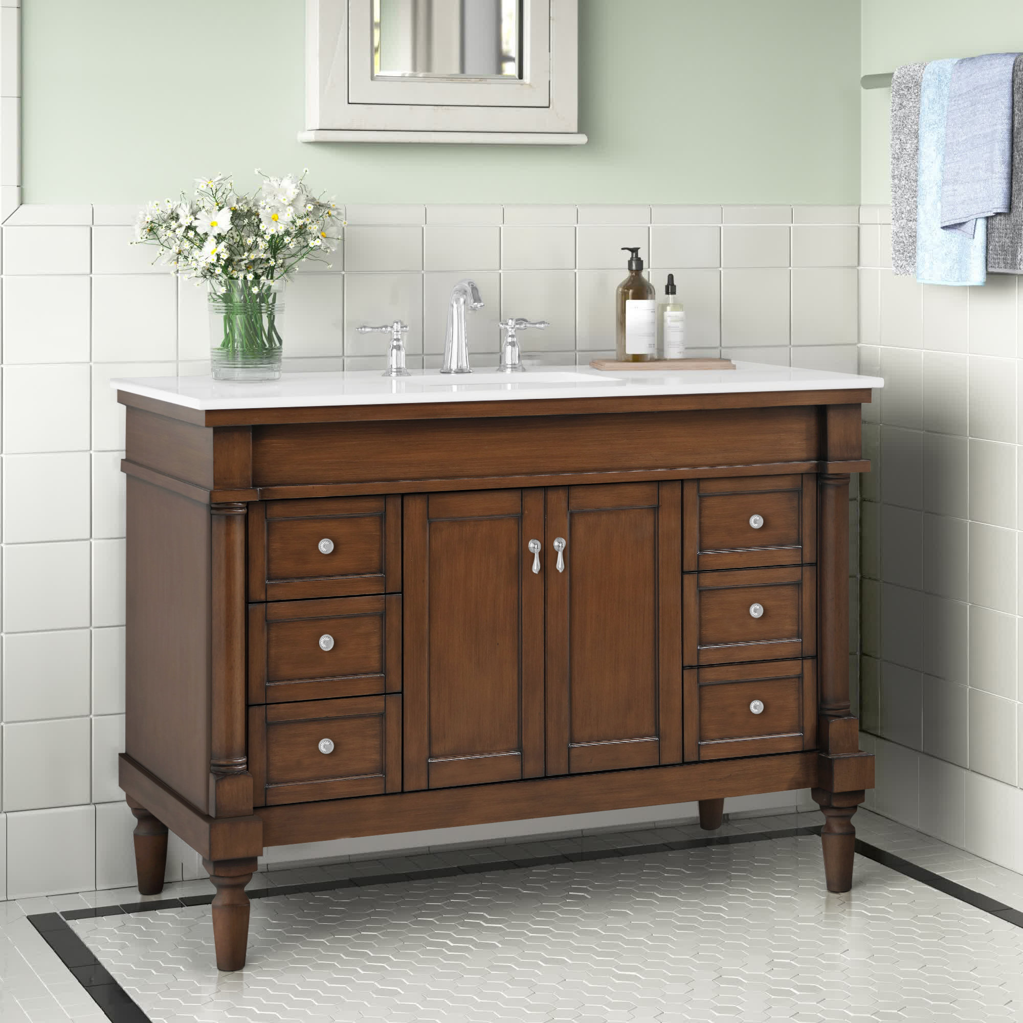 Andover Mills™ Brantley 48'' Single Bathroom Vanity with Marble Vanity