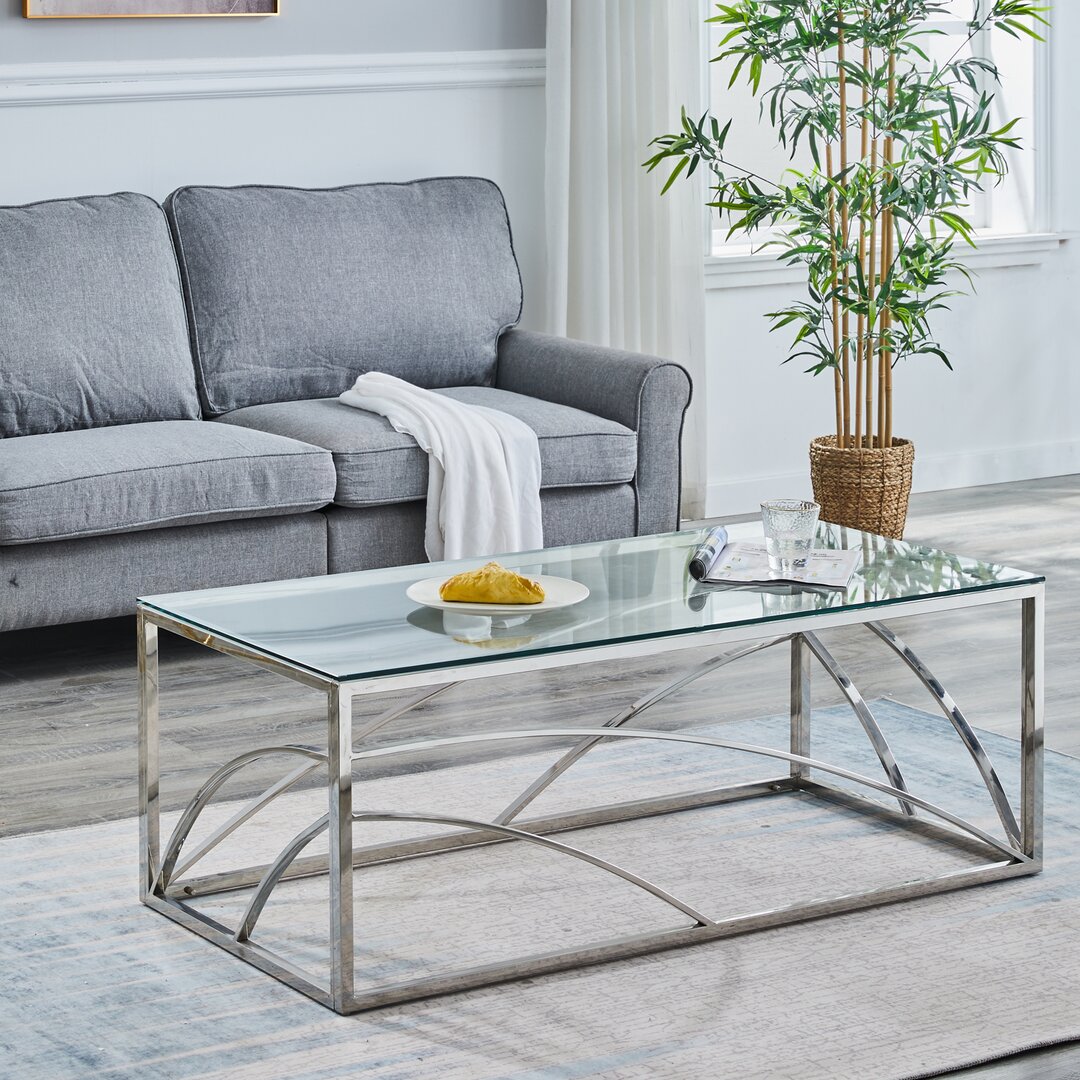 Glass Stainless Steel Frame Coffee Table 120cm gray