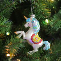 LARGE Colorful Rainbow Unicorn Glass Christmas Tree Ornament Fairytale 5 in 