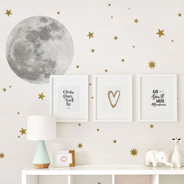 45 Star Wall Stickers Nursery Stars Art  *Any Colour* LARGE Solid Moon 