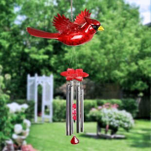 Soothing Sounds Cardinals On Snow Covered Pinecone Christmas Wind Chime 