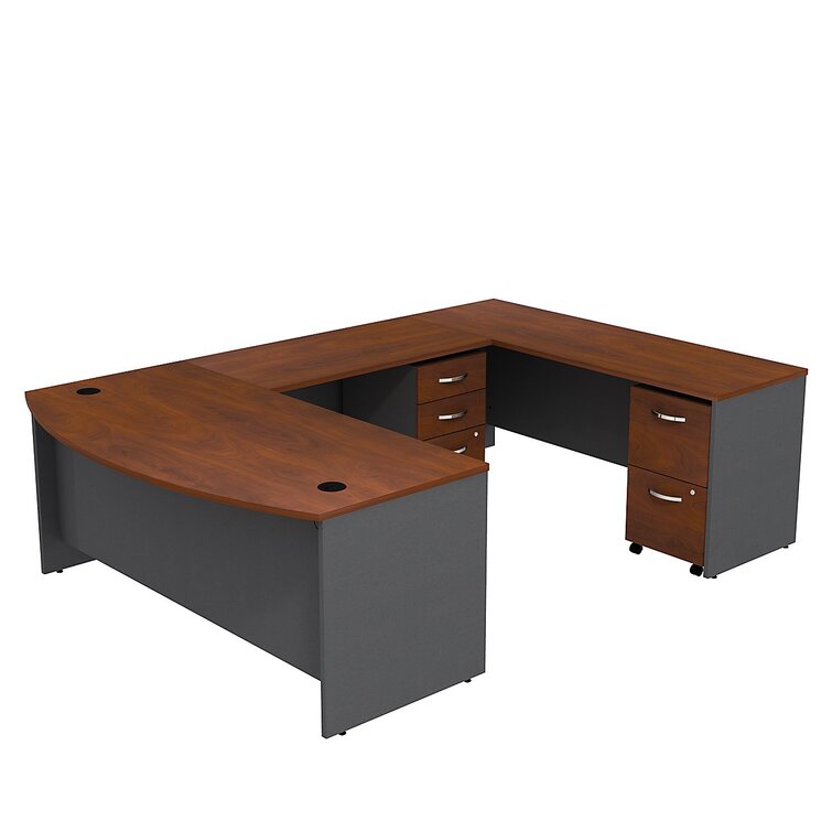 Bush Business Furniture 72W Bow Front U Shaped Desk with Hutch and Storage in Hansen Cherry 