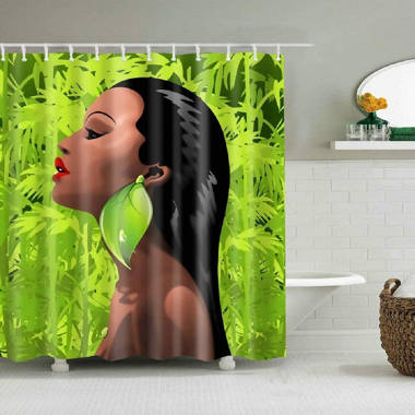 Green Bamboo Shower Curtain 72x72" 12 Hooks Set or Fabric Bathroom Mat Polyester 