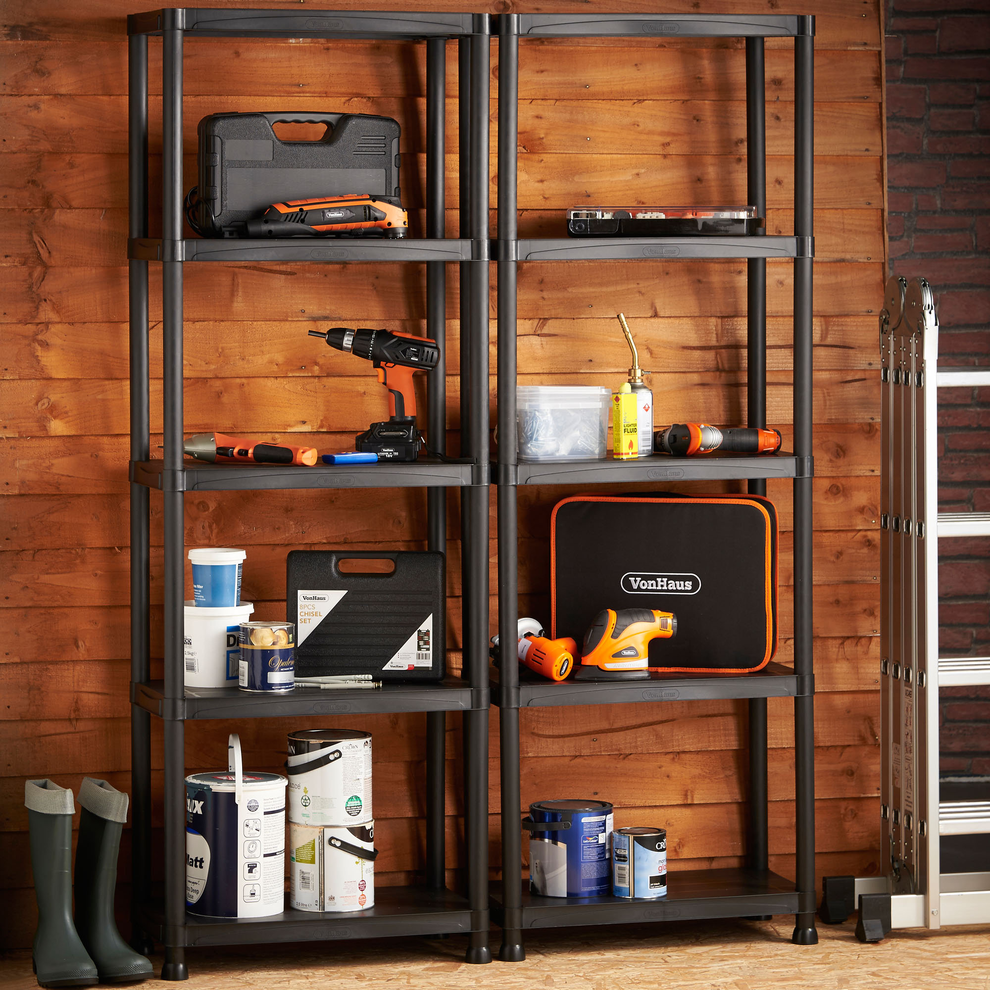 VonHaus Pack of Two 5 Tier Plastic Shelving Utility Unit Shed Garage
