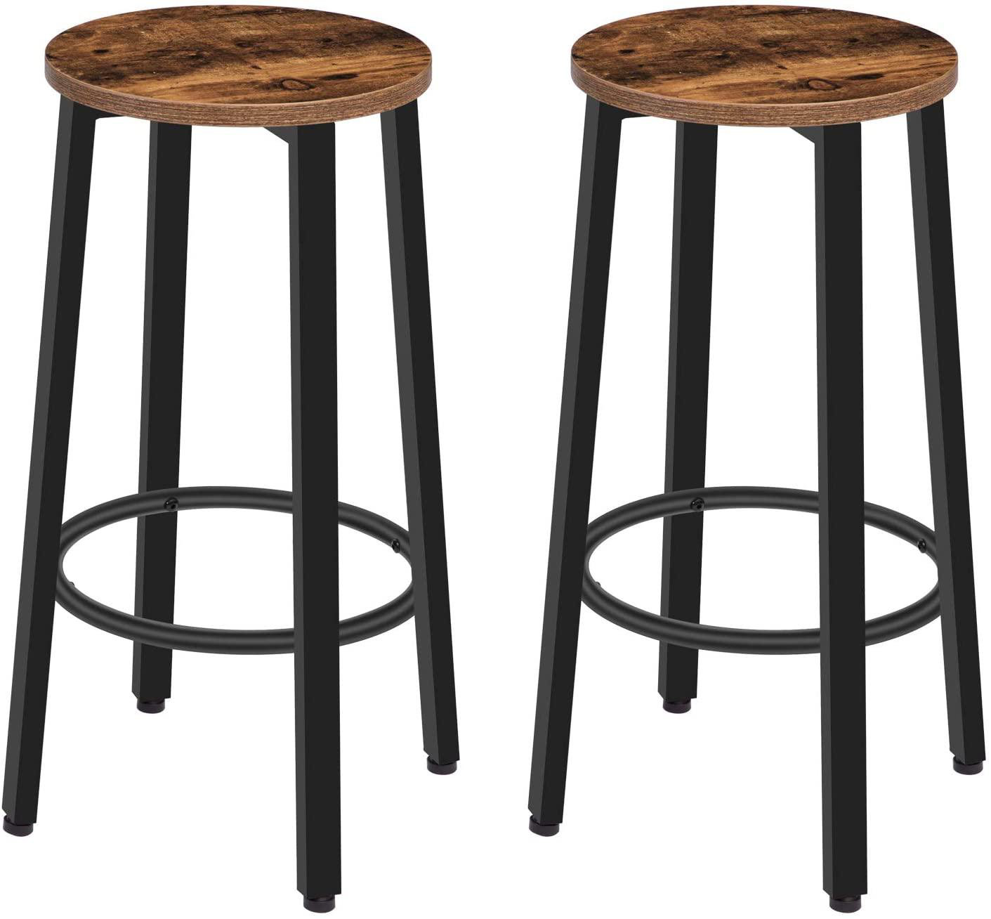 17 Stories Bar Stools, Set Of 2 Round Bar Chairs With Footrest, Black Steel Frame Wayfair