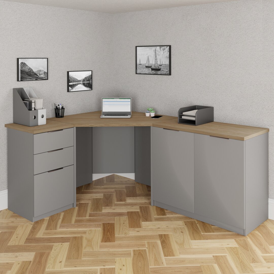 3 Piece L-Shape Desk Shell Office Set gray