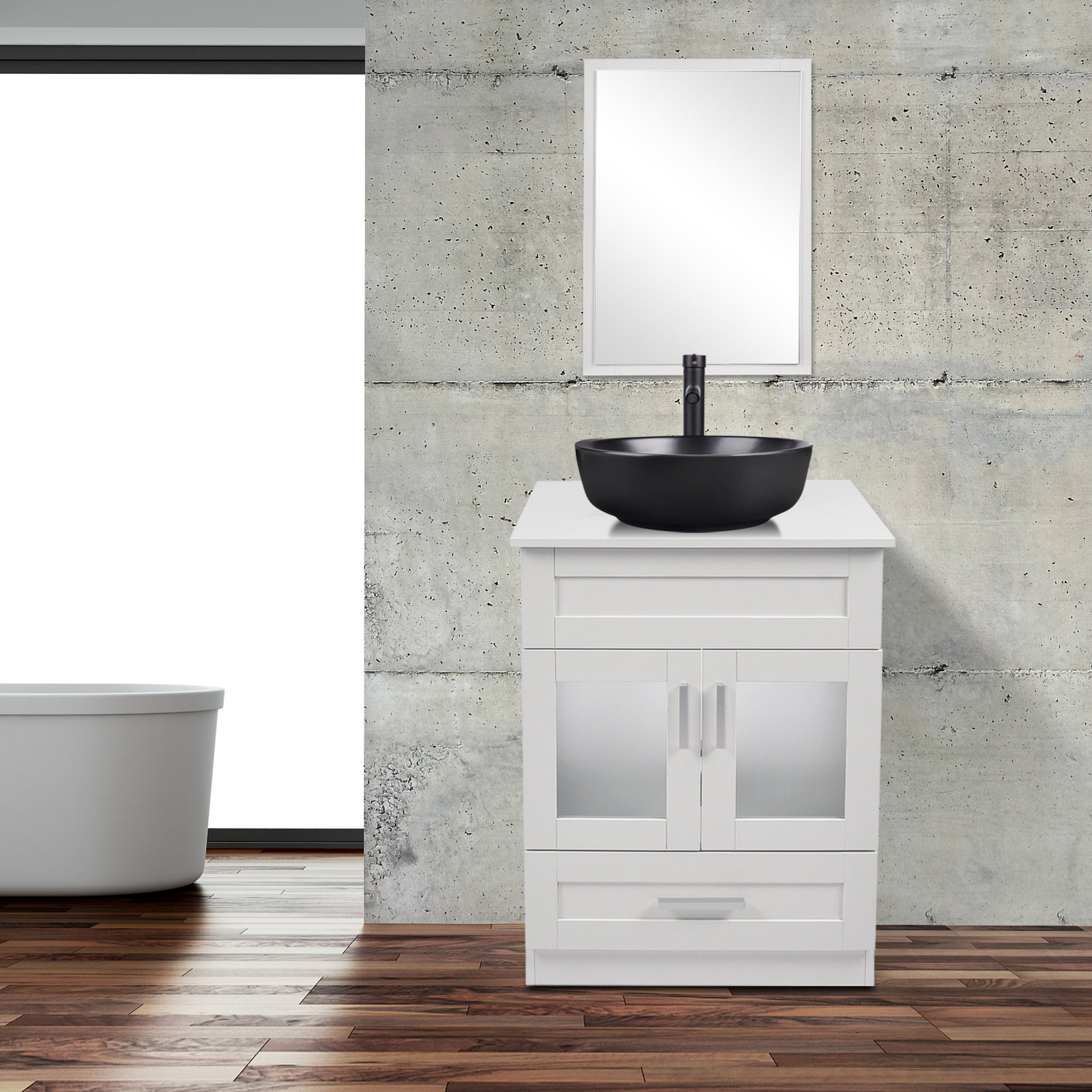 Ebern Designs Vanity Set with Mirror 24" Single Bathroom Arza Wayfair