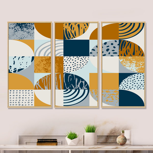 George Oliver Retro Semicircles Circles And Squares Framed On Canvas 3 ...