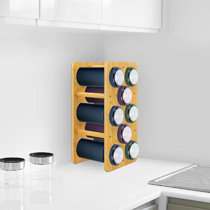 Bar Wine Racks Countertop Free Standing  Cabinet 6 Bottle Wine Bottle Holder for Small Spaces Kitchen Bamboo 