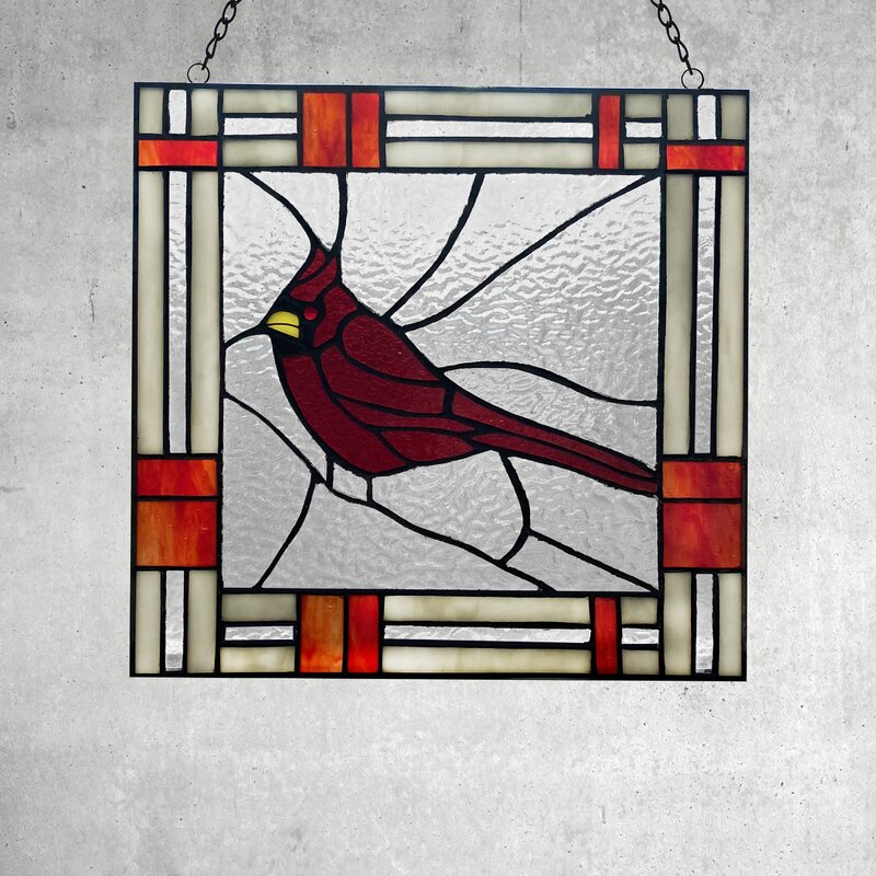 Cardinal Glass Window Panel- Bird Wall Art