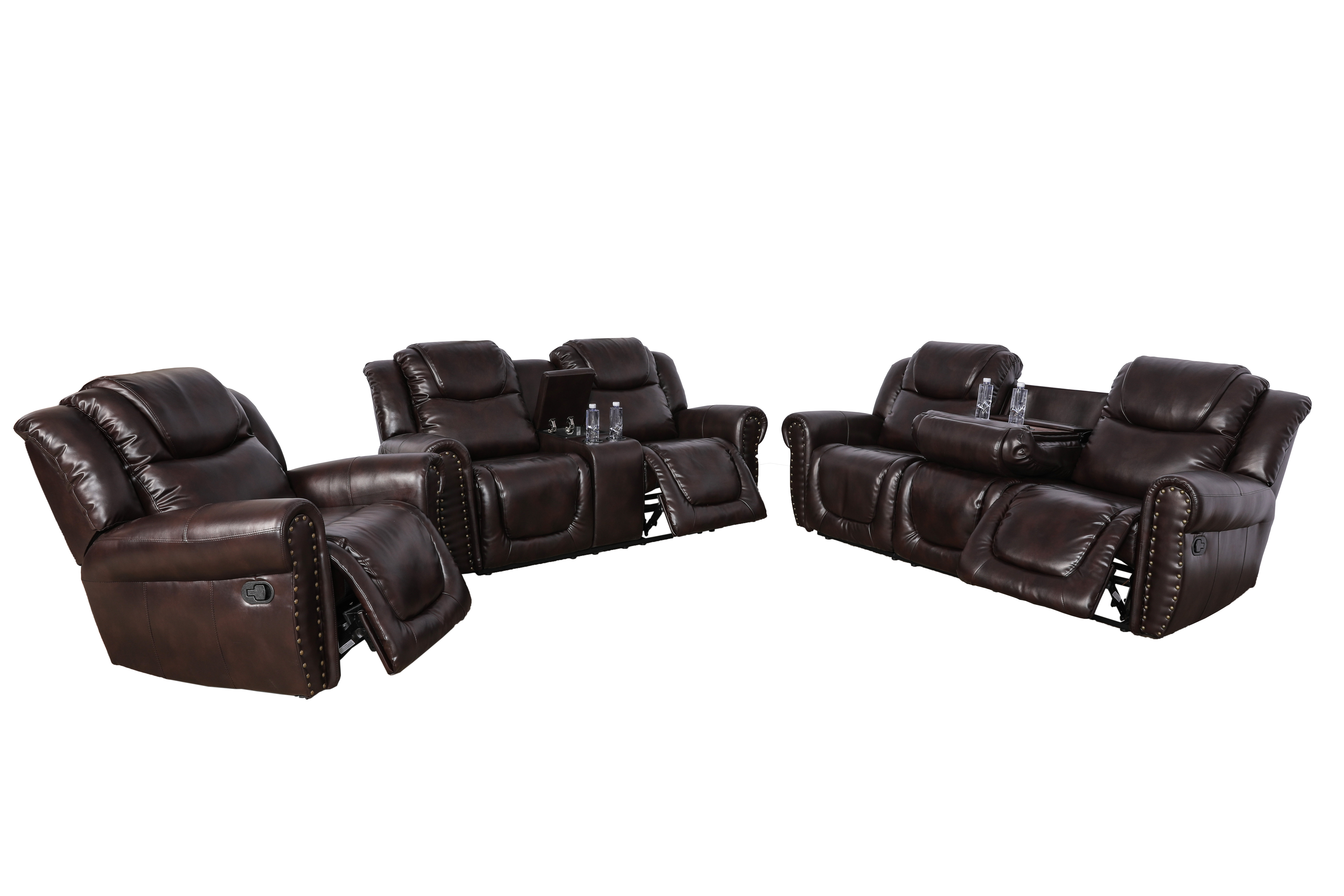 Beverly Fine Furniture 3 Piece Faux Leather Reclining Living Room Set