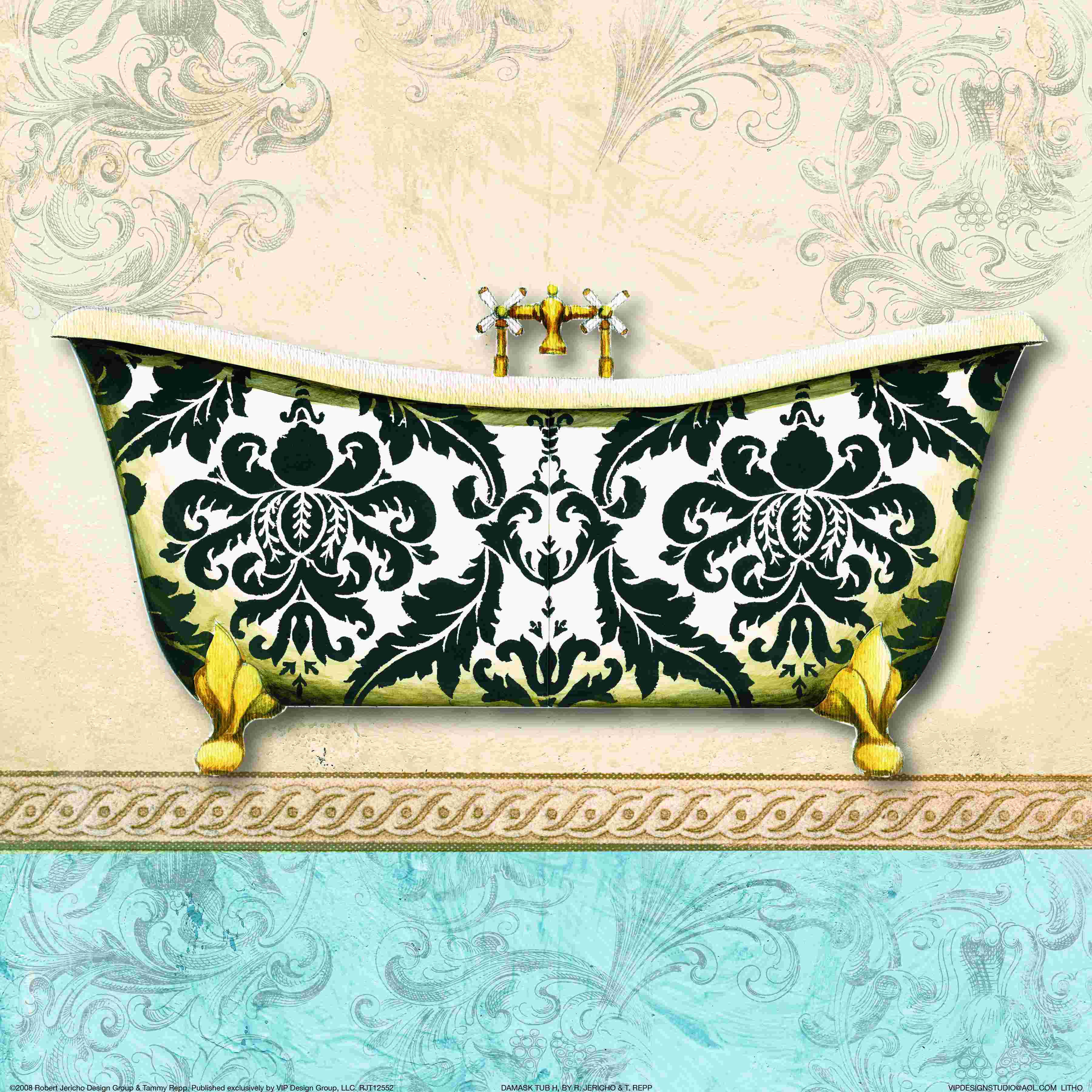 Bungalow Rose Ornate Bathtub On Cream And Blue 2 Wrapped Canvas Wayfair