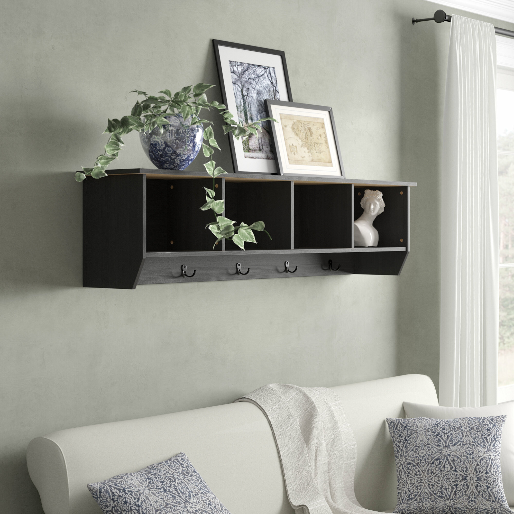 Three Posts™ Herrod Solid Wood Floating Shelf with Hooks Wayfair