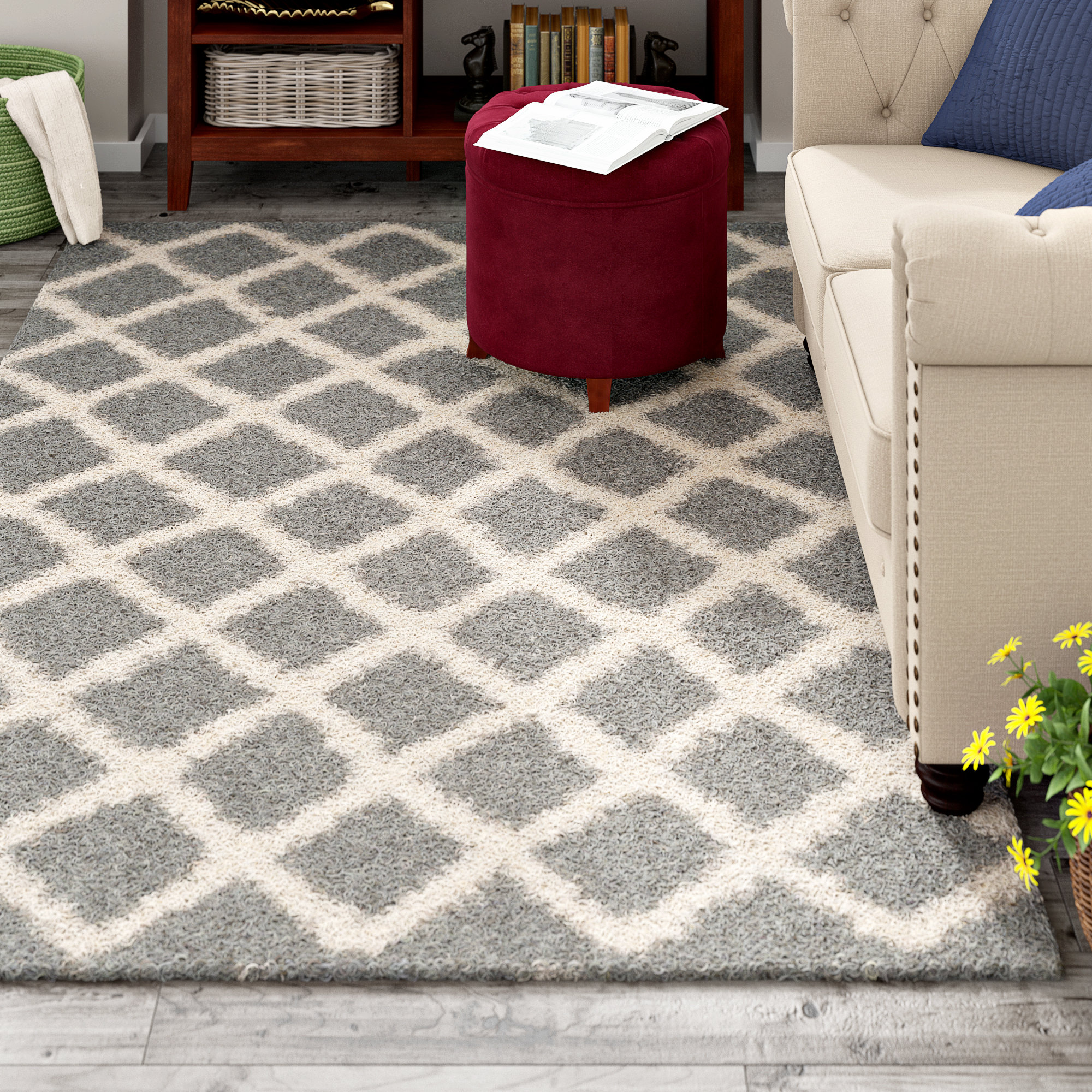 Ebern Designs Arsheq Geometric Gray/Ivory Area Rug & Reviews Wayfair