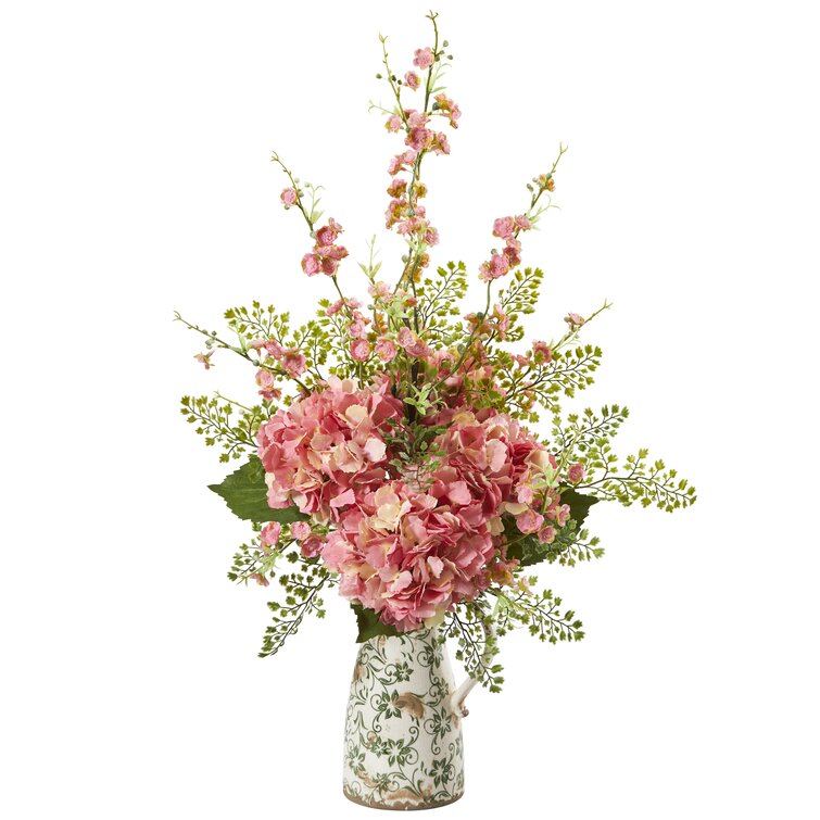 Ophelia & Co. Cherry Blossom, Hydrangea and Maiden Hair Artificial Mixed Floral  Arrangement in Vase & Reviews | Wayfair