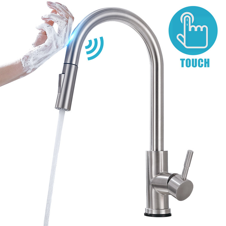Stainless Steel Pull Down Touch Single Handle Kitchen Faucet with  Accessories