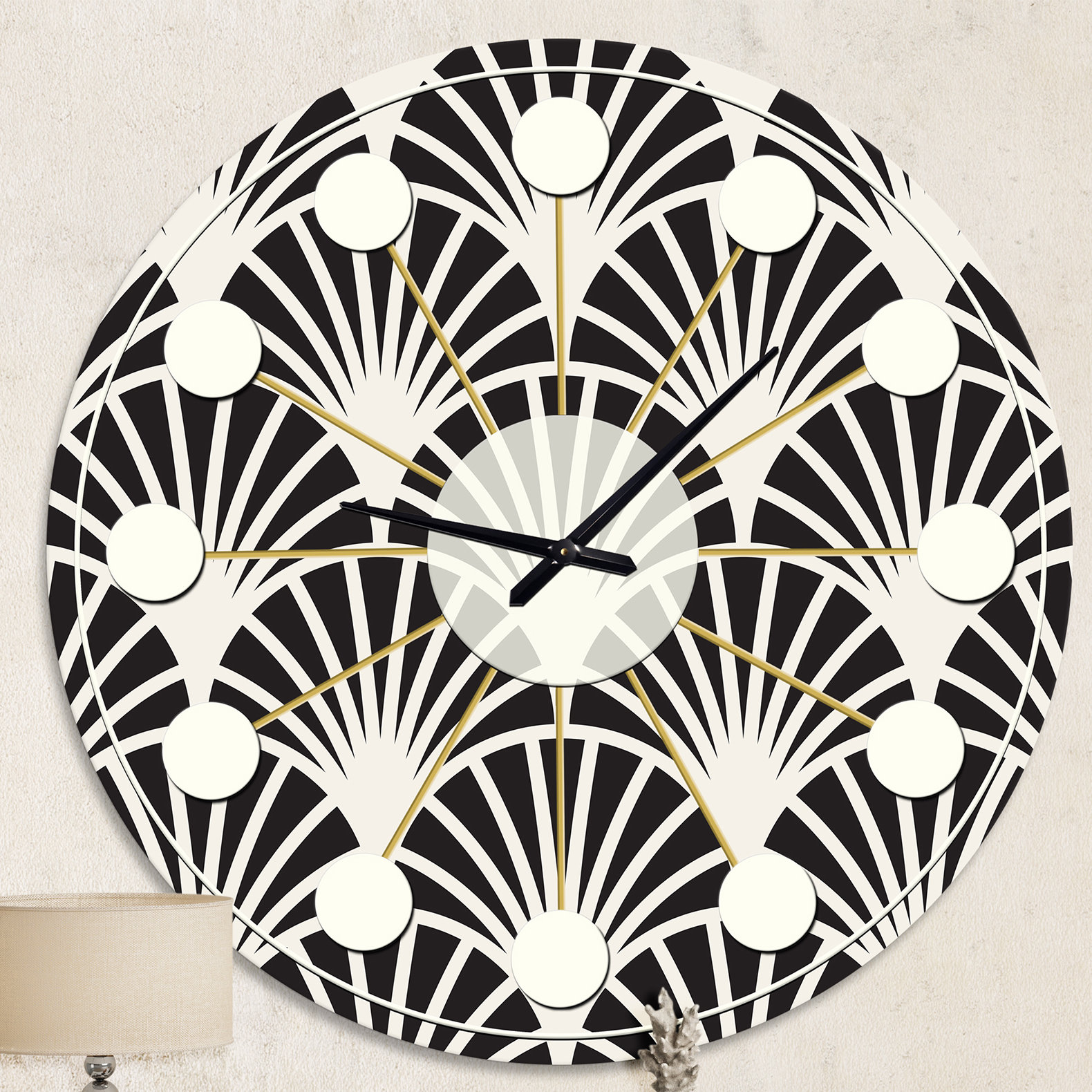 East Urban Home Retro Art Deco Waves I MidCentury Modern wall clock