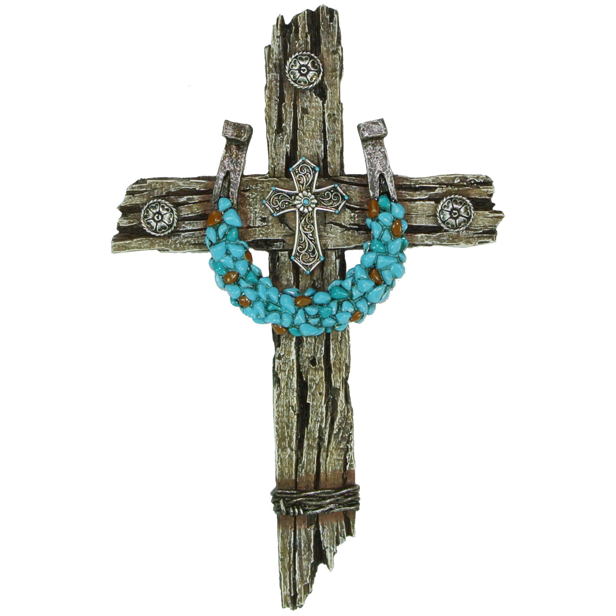 Millwood Pines Turquoise Horseshoe on Polyresin Driftwood Hanging Wall