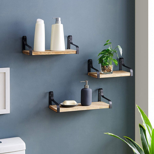 Halter Floating Shelves Wood Wall Mounted Shelves Floating Wall Shelves For Living Room Bedroom And Kitchen Bathroom Shelves Wall Shelf Set Of 3 Pine ...