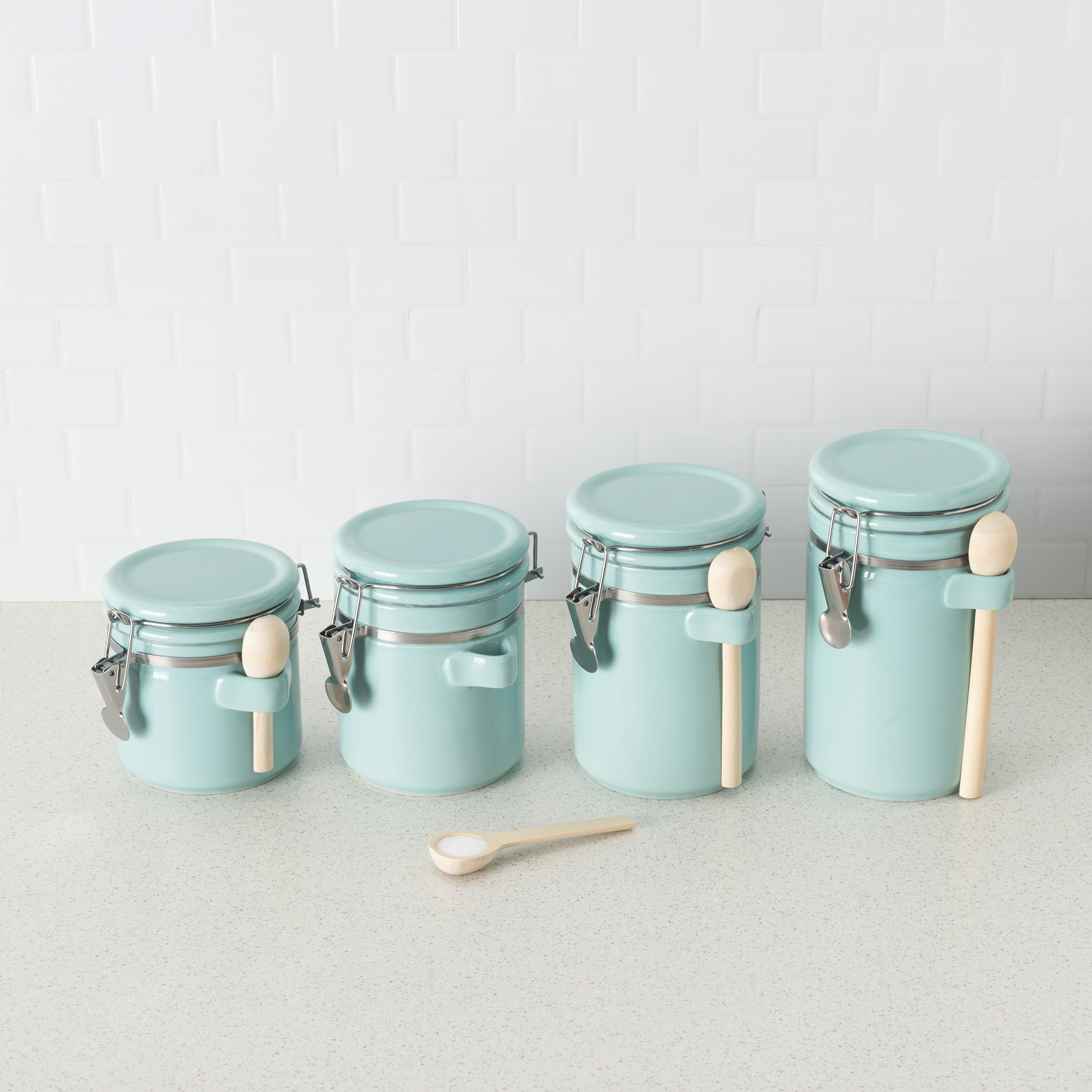 Canister Set with Airtight Lids and Spoons Oggi 4 Pieces Acrylic Various Sizes 