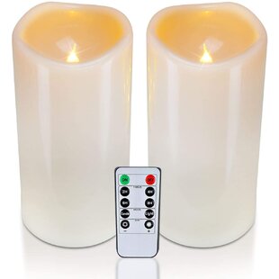 Waterproof Outdoor Battery Operated Flameless LED Pillar Candle with Remote Timer Realistic Flickering Plastic Resin Electric Night Light Lantern Garden Party Wedding Decorations Decor Gift 3x4 Inches 
