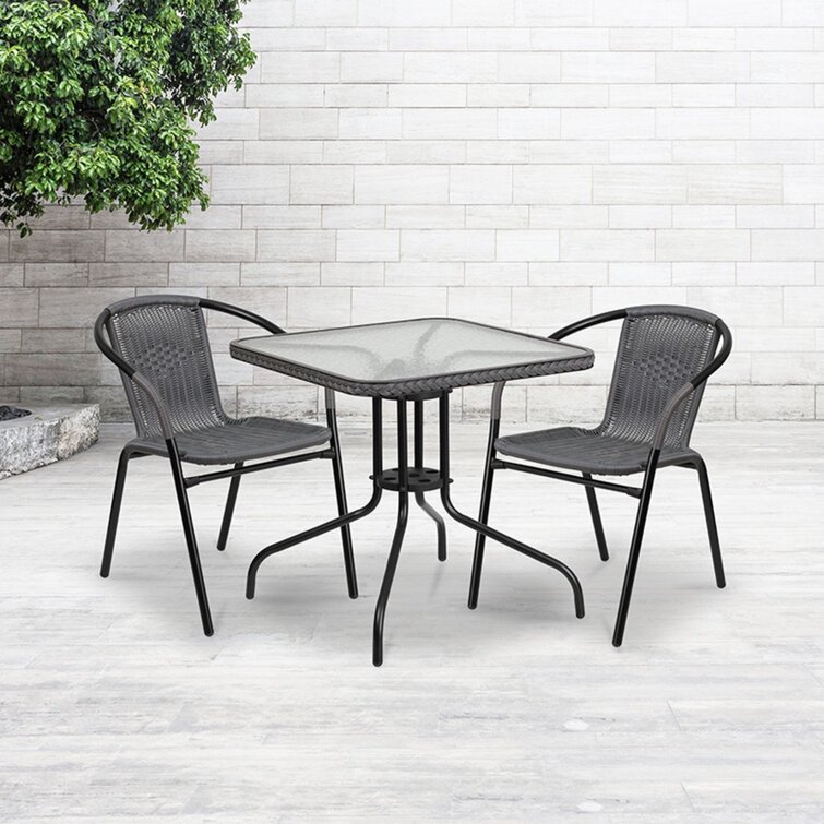 28'' Sqaure Indoor-Outdoor Restaurant Table Set with 4 Gray Rattan Chairs 