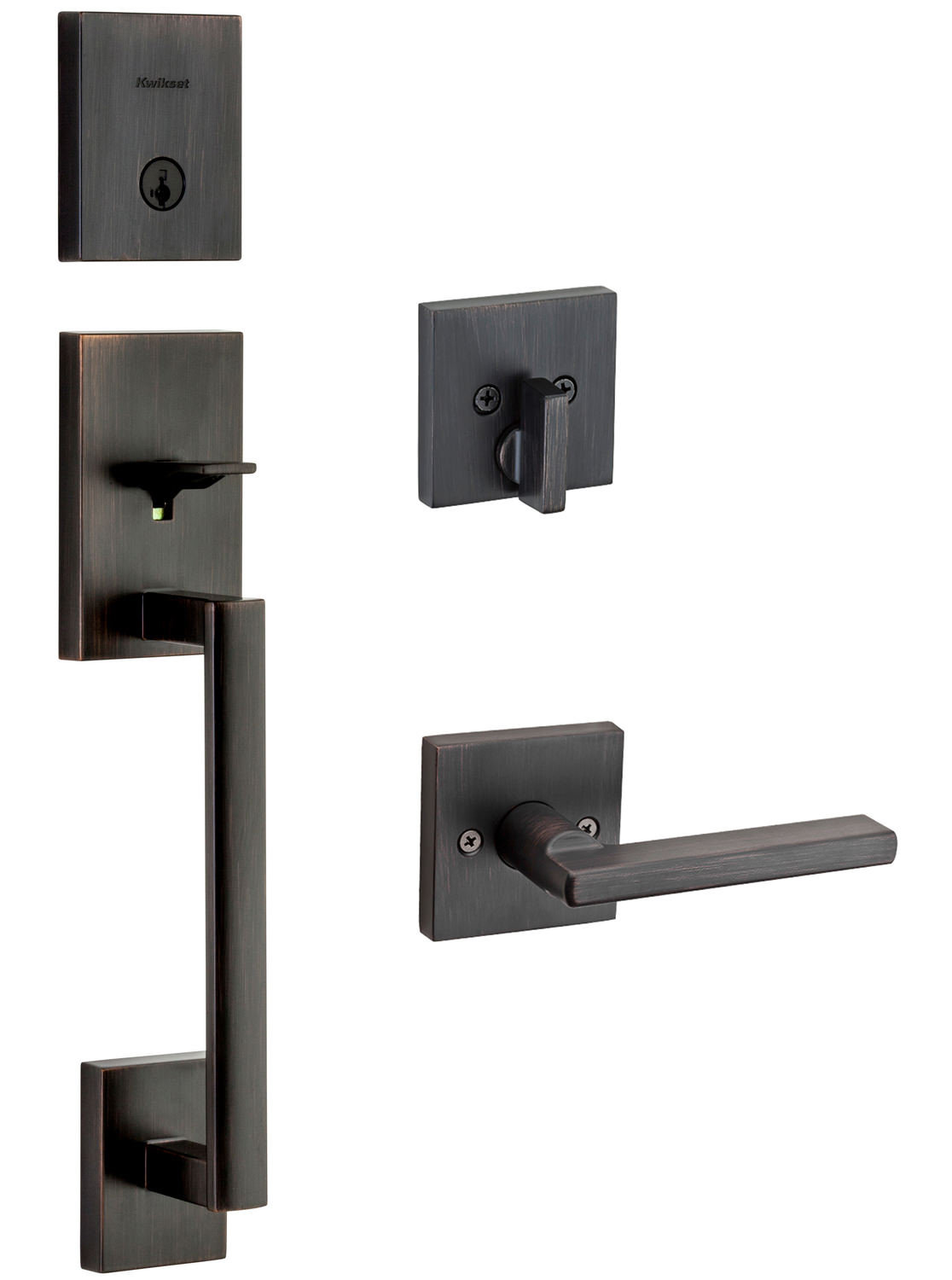 Kwikset San Clemente Handleset with Single Cylinder Deadbolt and Halifax Door Lever and Rosette