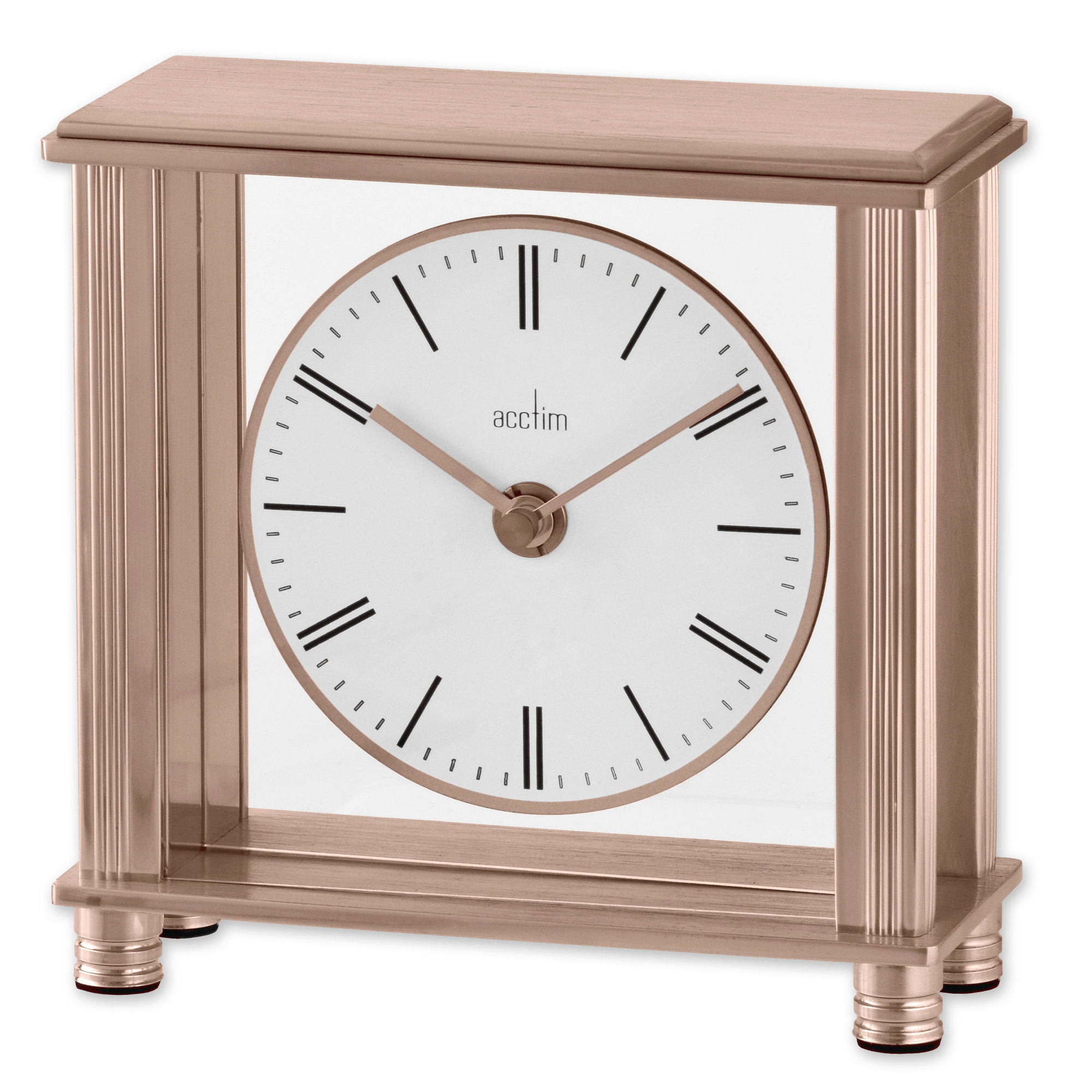 Acctim Analog Metal Quartz Tabletop Clock in Rose Gold Metal Case