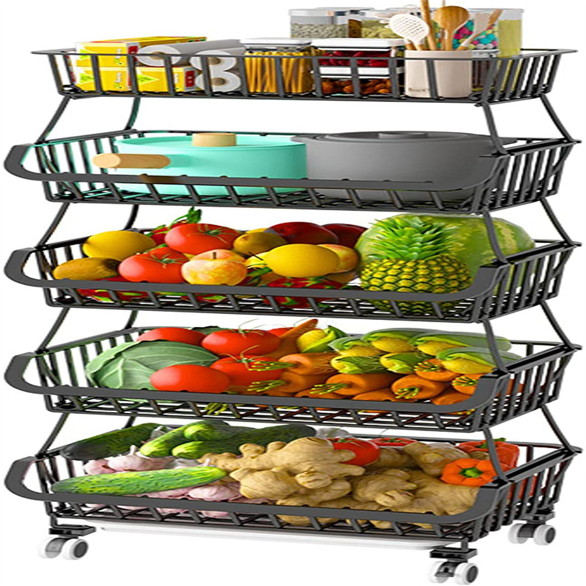 Rebrilliant 5 Tier Fruit Basket Stand, Fruit And Vegetable Storage Cart