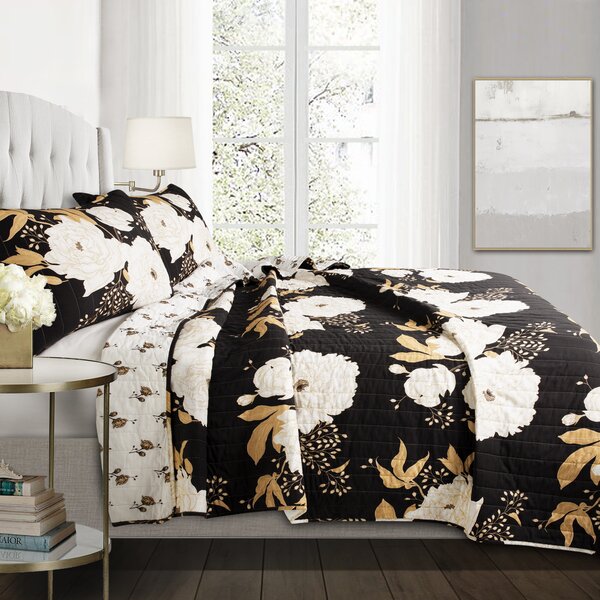 Pylle Hill Floral Reversible 100%Cotton 3-Piece Quilt Set Coverlet Bedspread 