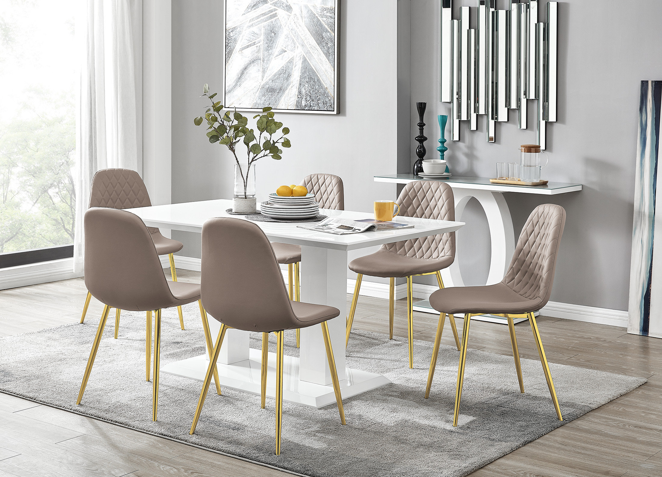 Bless international Eubanks Gloss Double Pillar Rectagular Dining Table