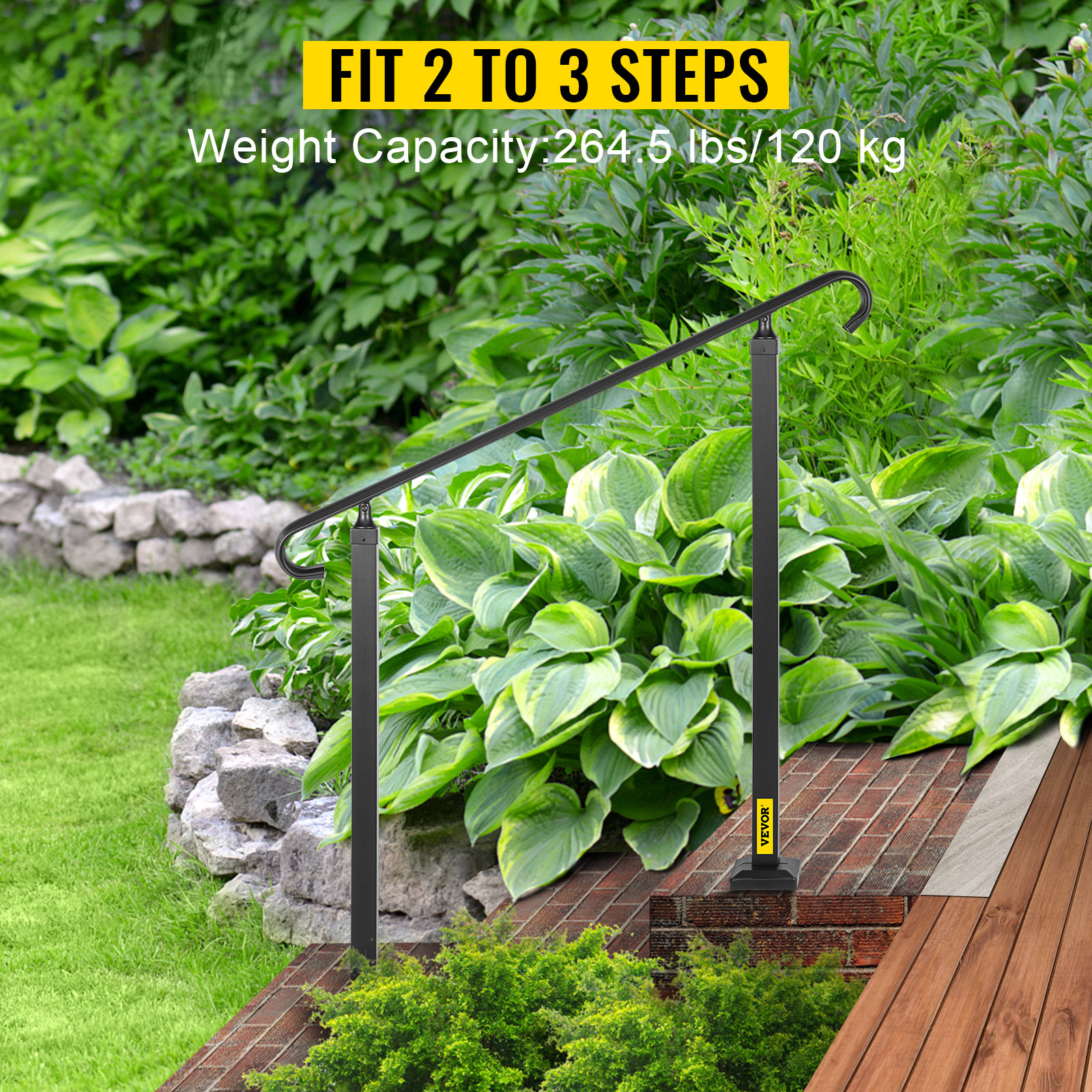 VEVOR Stair Railing Hand Rail Kit Fit 2 Or 3 Steps Alloy Metal Step