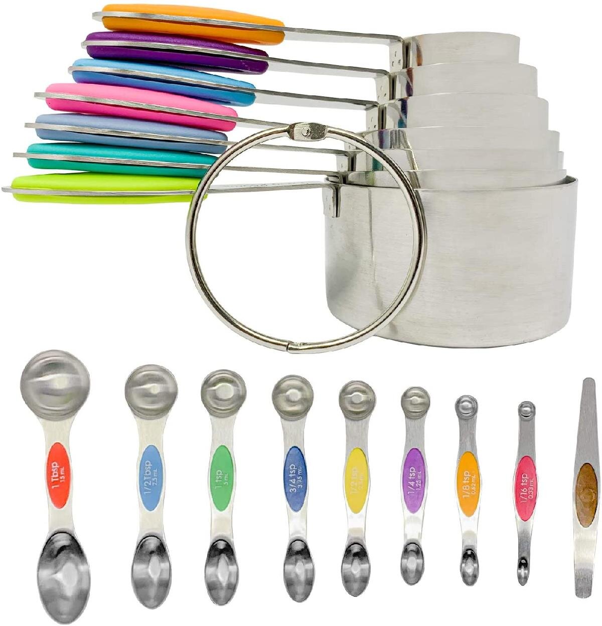 7 Cups and 7 Spoons Stainless Measuring Cups and Magnetic Measuring Spoons Set