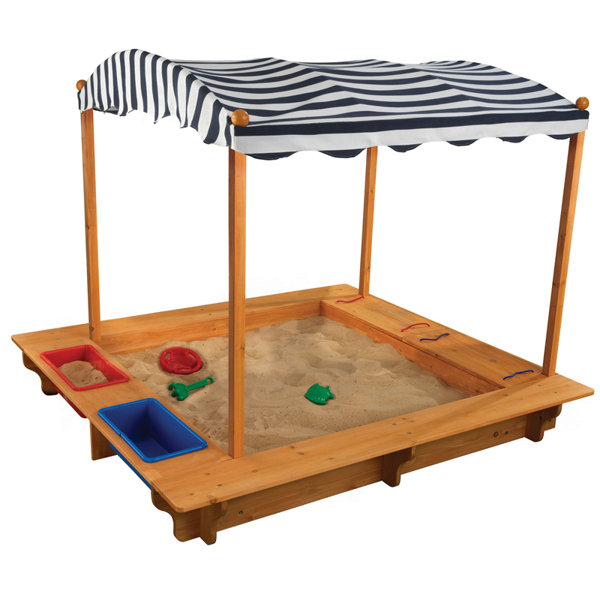 SSLine Kids Large Sandbox with Canopy Outdoor Wooden Sand Boxes Sand Pit with Covered Lid and Bench Toddler Home Lawn Backyard Activity Playset Sandboxes for 2-8 Years Old Children 