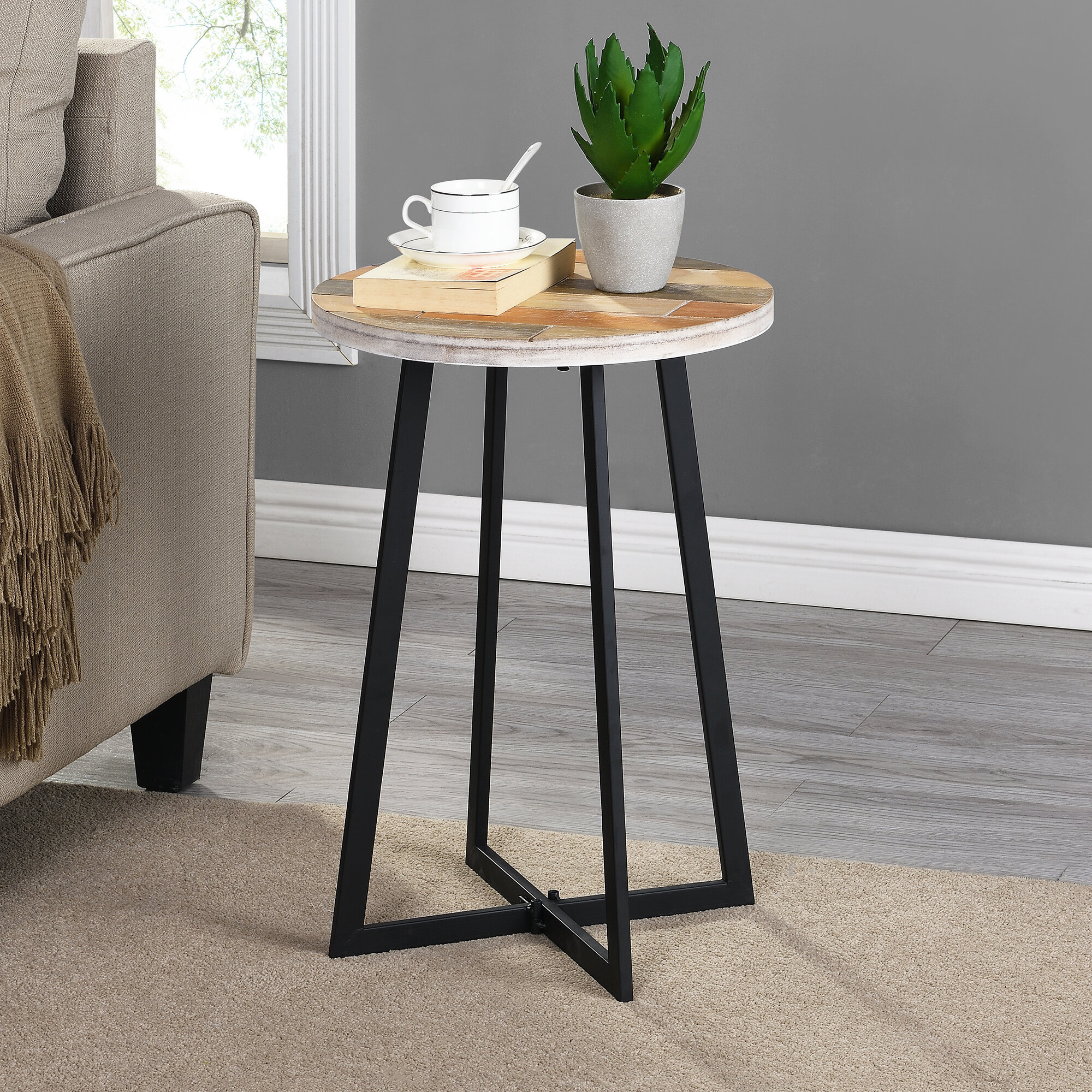 Union Rustic Solid Wood Cross Legs End Table & Reviews | Wayfair