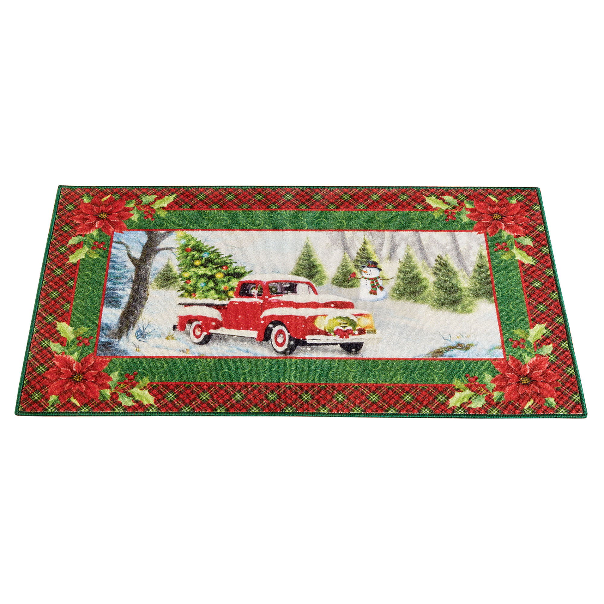 The Holiday Aisle® Winter Scene Red Truck Rug Wayfair