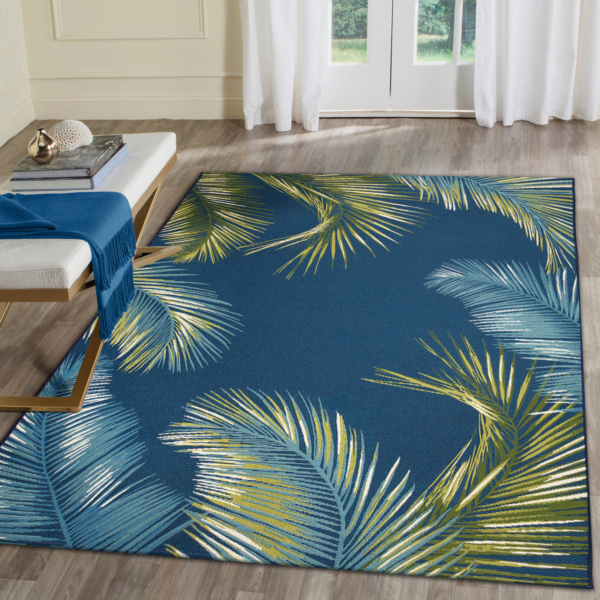Bayou Breeze Shira Floral Navy/Green Indoor / Outdoor Area Rug ...