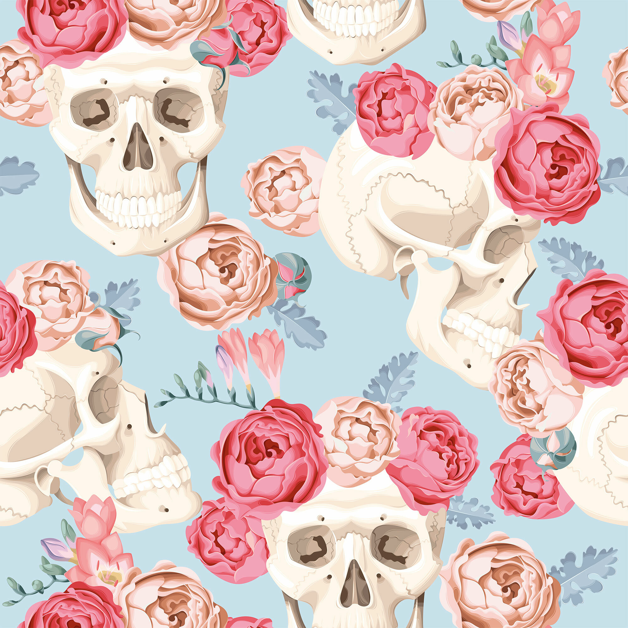 Skull Flower Fabric Wallpaper and Home Decor  Spoonflower