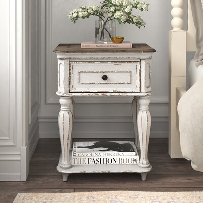 Hanley 1 - Drawer Nightstand in Antique White/Brown