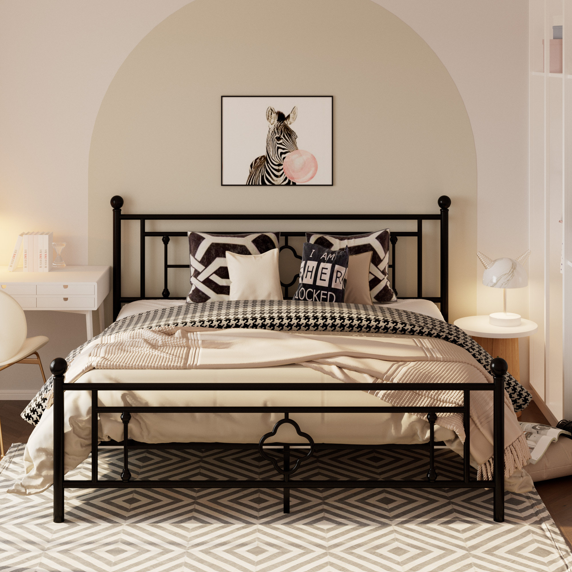 Lark Manor Ajayceon Metal Platform Bed Frame With Vintage Headboard And